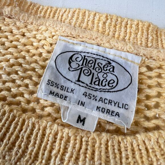 Chelsea Place Vintage Yellow Silk Blend Cable Knit Sweater Vest Size Medium - Picture 4 of 5